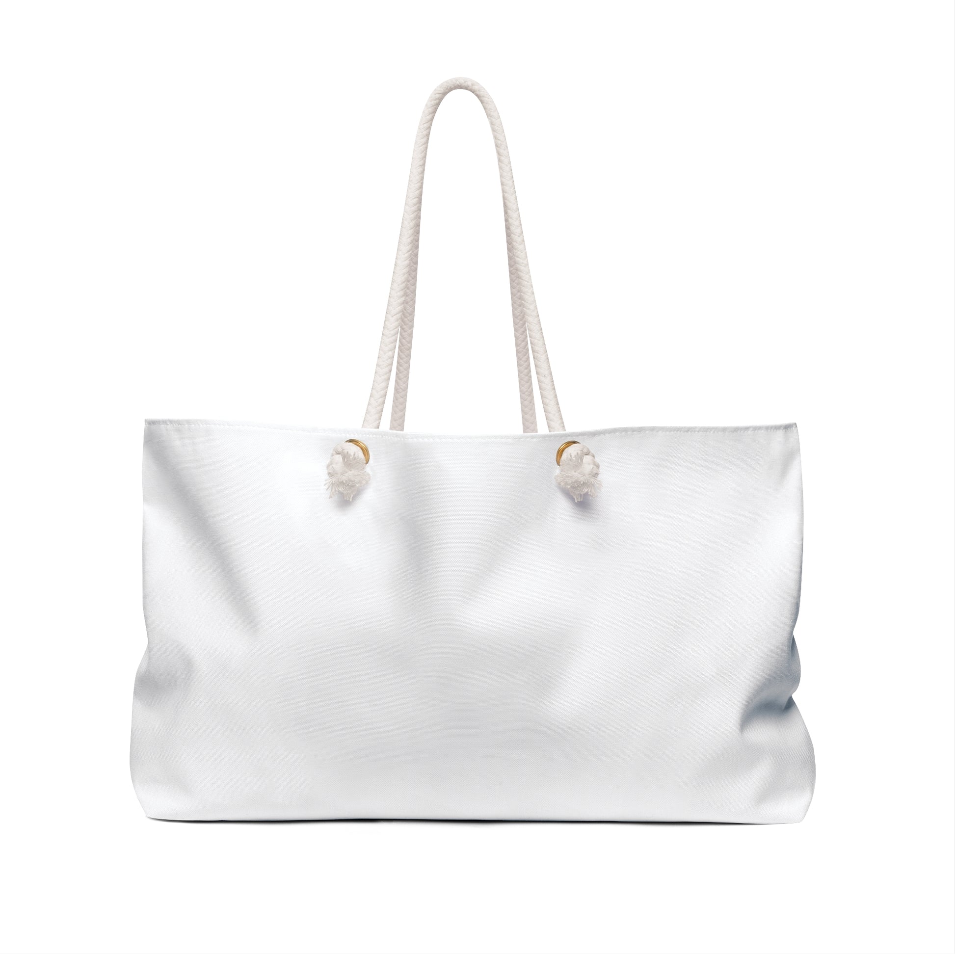 White tote bag with handles on a white background