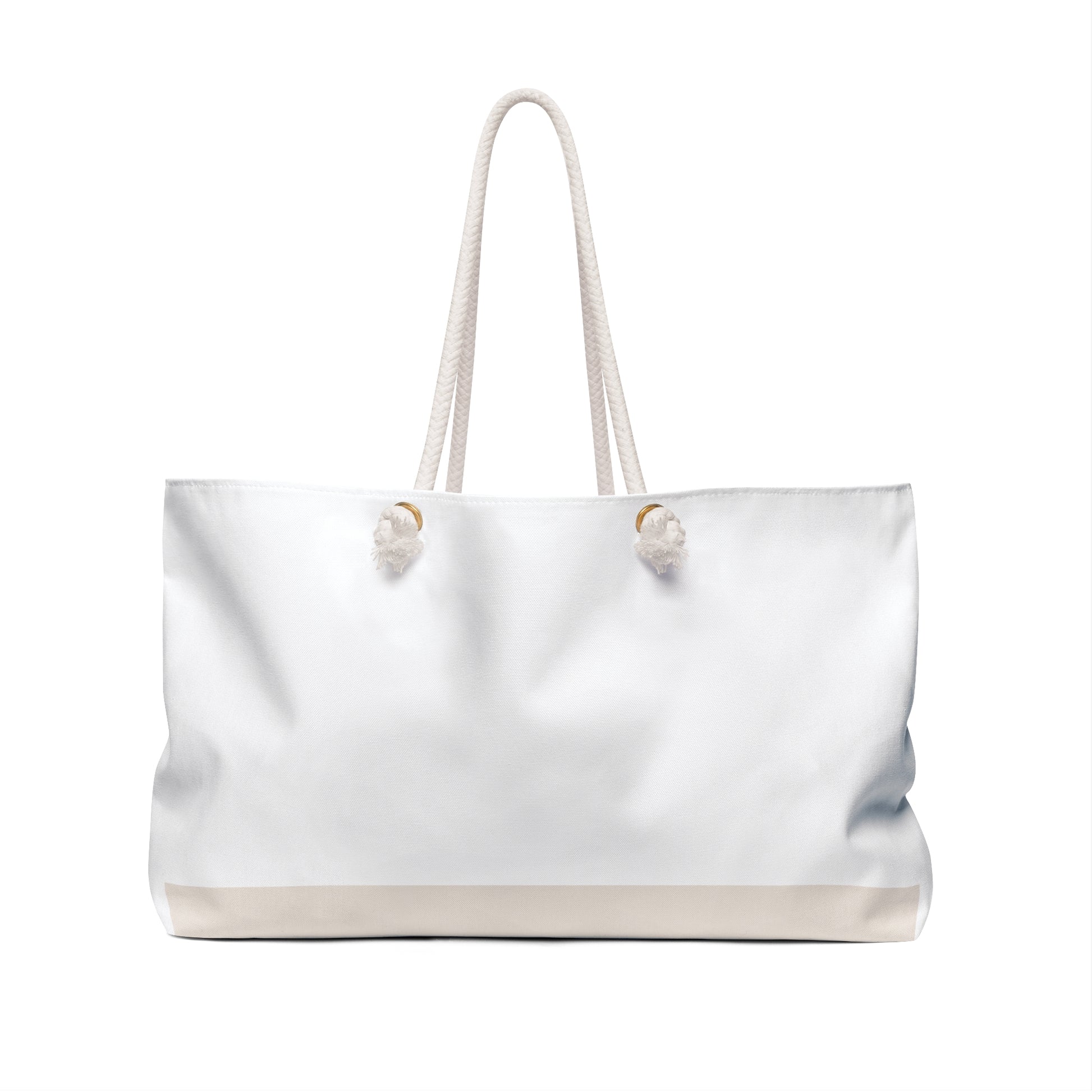 White tote bag with a natural bottom section on a white background
