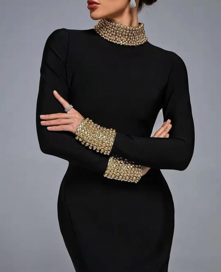 Sophisticated Glitter Dress Long Sleeve Beads Sequined Formal Long Evening Gowns
