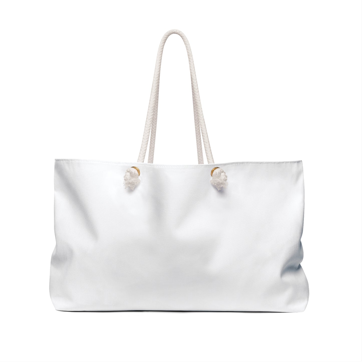 White tote bag with handles on a white background